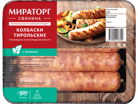 Колбаски свиные охлажденные Мираторг Тирольские, 400 гр., картонная коробка в Москве
