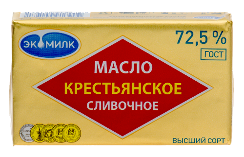 Масло сливочное Крестьянское 72,5%, Экомилк, 180 гр., обертка фольга/бумага в Москве