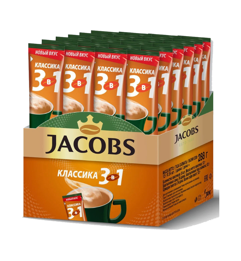 Напиток кофейный растворимый JACOBS 3 в 1 "Классика", 24шт х 12,6гр. 10шт. в Москве