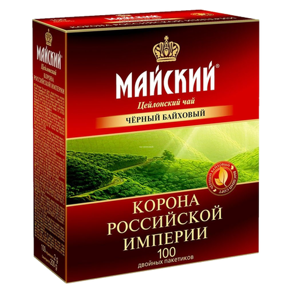 Чай Майский Корона Российской Империи, черный, 100 пакетиков 200 гр. в Москве