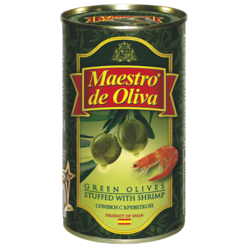 Оливки Maestro de Oliva с креветками 300 гр. 12 шт. в упаковке цена в Москве